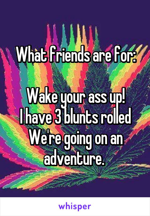 What friends are for:

Wake your ass up!
I have 3 blunts rolled
We're going on an adventure. 