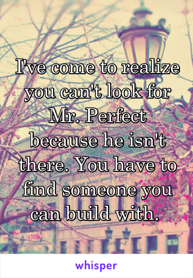 I've come to realize you can't look for Mr. Perfect because he isn't there. You have to find someone you can build with. 