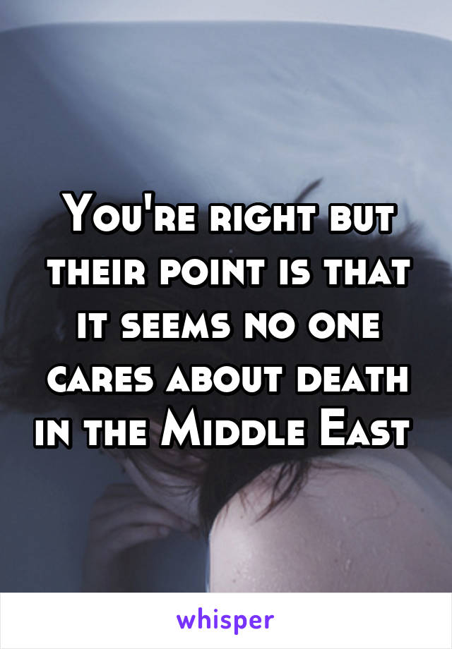 You're right but their point is that it seems no one cares about death in the Middle East 