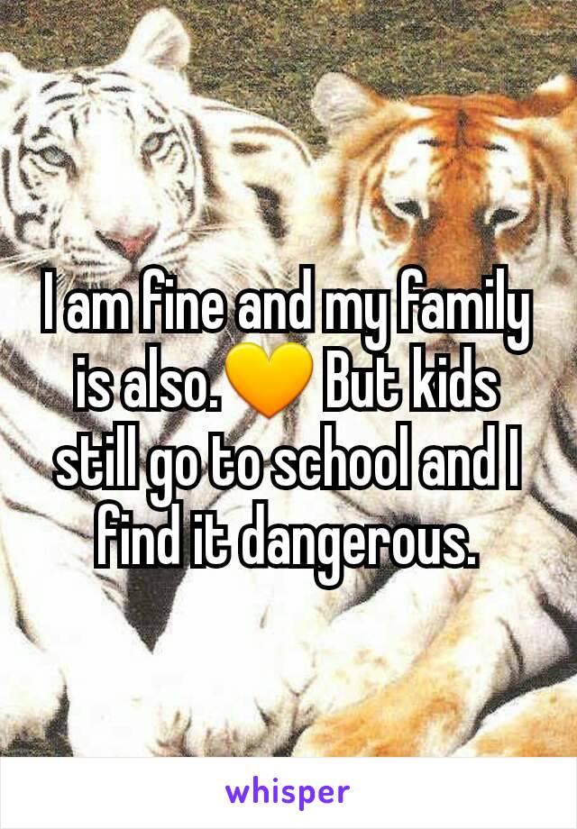 I am fine and my family is also.💛 But kids still go to school and I find it dangerous.