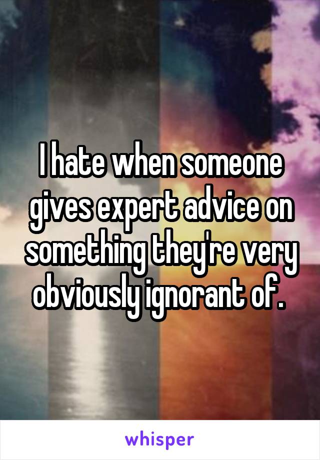 I hate when someone gives expert advice on something they're very obviously ignorant of. 