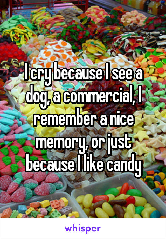 I cry because I see a dog, a commercial, I remember a nice memory, or just because I like candy