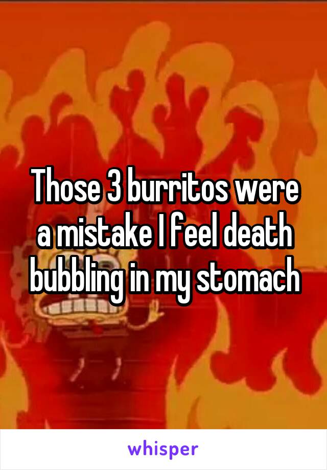 Those 3 burritos were a mistake I feel death bubbling in my stomach