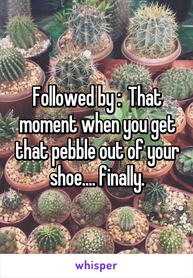 Followed by :  That moment when you get that pebble out of your shoe.... finally.