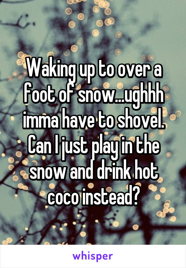 Waking up to over a foot of snow...ughhh imma have to shovel. Can I just play in the snow and drink hot coco instead?