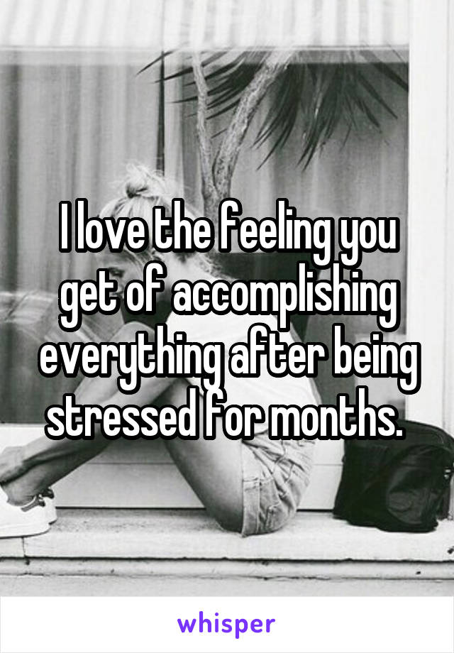 I love the feeling you get of accomplishing everything after being stressed for months. 