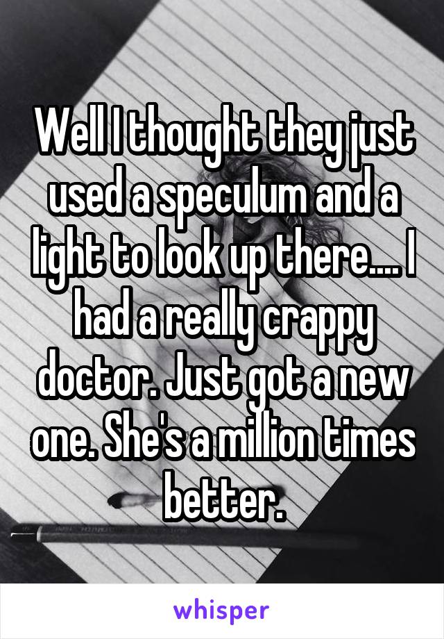 Well I thought they just used a speculum and a light to look up there.... I had a really crappy doctor. Just got a new one. She's a million times better.