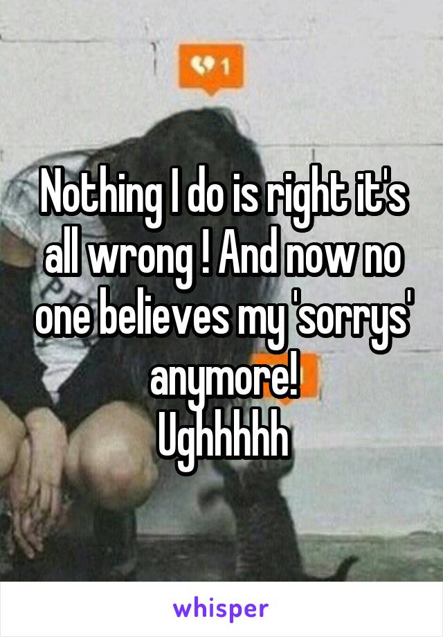 Nothing I do is right it's all wrong ! And now no one believes my 'sorrys' anymore!
Ughhhhh