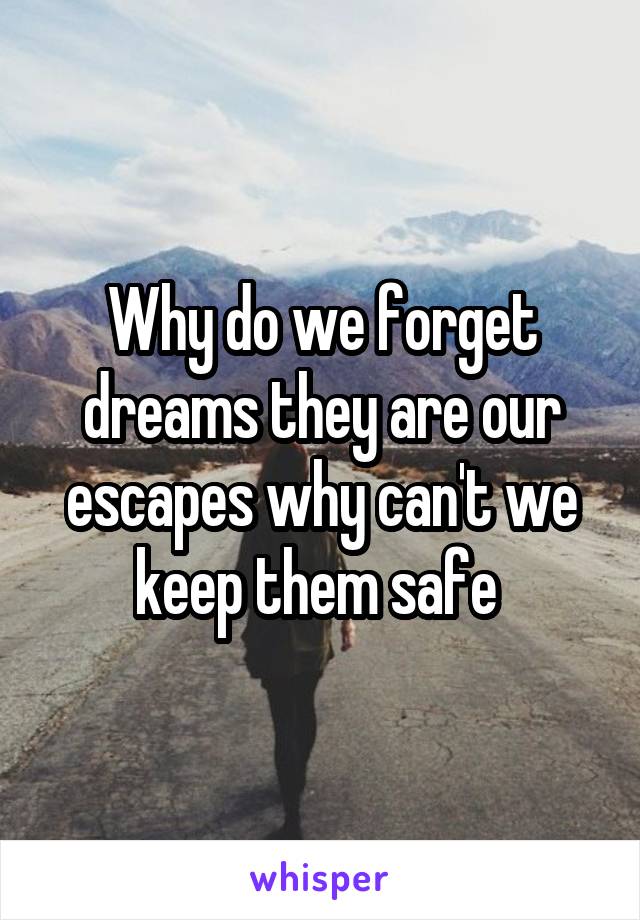 Why do we forget dreams they are our escapes why can't we keep them safe 