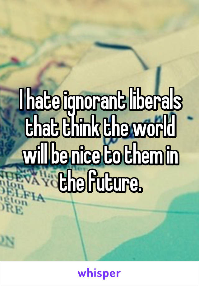 I hate ignorant liberals that think the world will be nice to them in the future.