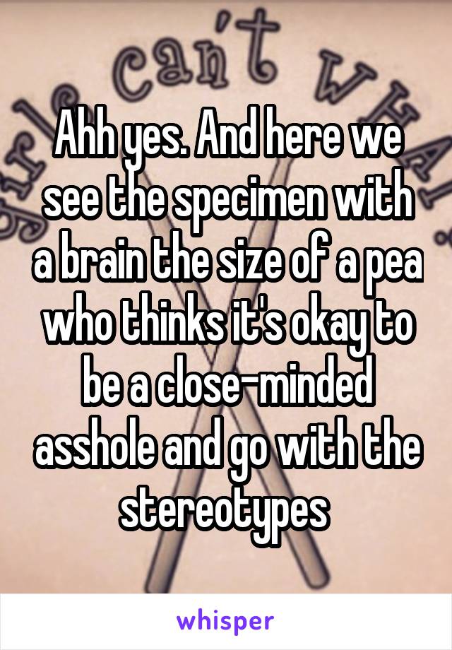 Ahh yes. And here we see the specimen with a brain the size of a pea who thinks it's okay to be a close-minded asshole and go with the stereotypes 