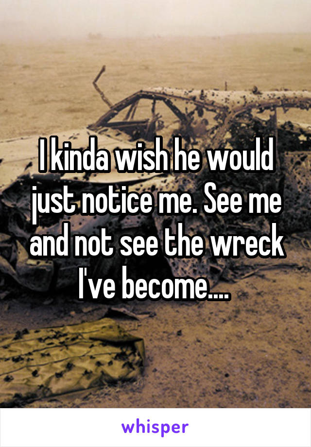 I kinda wish he would just notice me. See me and not see the wreck I've become.... 