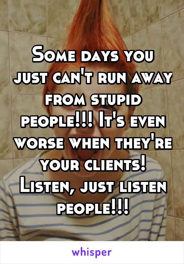 Some days you just can't run away from stupid people!!! It's even worse when they're your clients! Listen, just listen people!!!