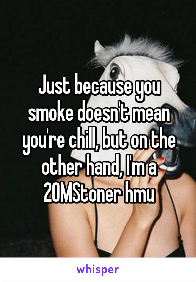 Just because you smoke doesn't mean you're chill, but on the other hand, I'm a 20MStoner hmu