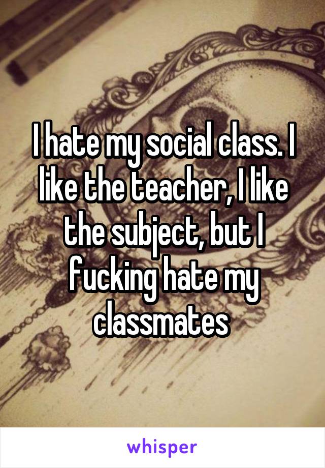 I hate my social class. I like the teacher, I like the subject, but I fucking hate my classmates 