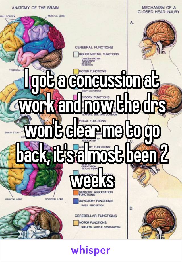 I got a concussion at work and now the drs won't clear me to go back, it's almost been 2 weeks