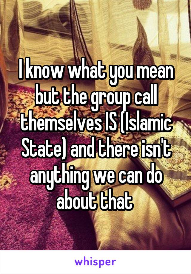 I know what you mean but the group call themselves IS (Islamic State) and there isn't anything we can do about that 