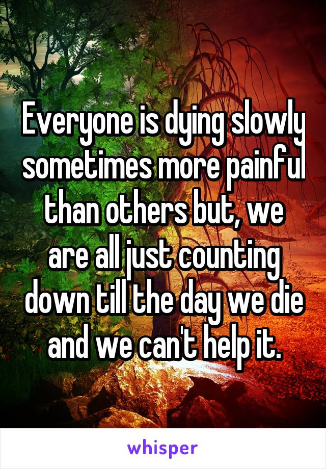 Everyone is dying slowly sometimes more painful than others but, we are all just counting down till the day we die and we can't help it.