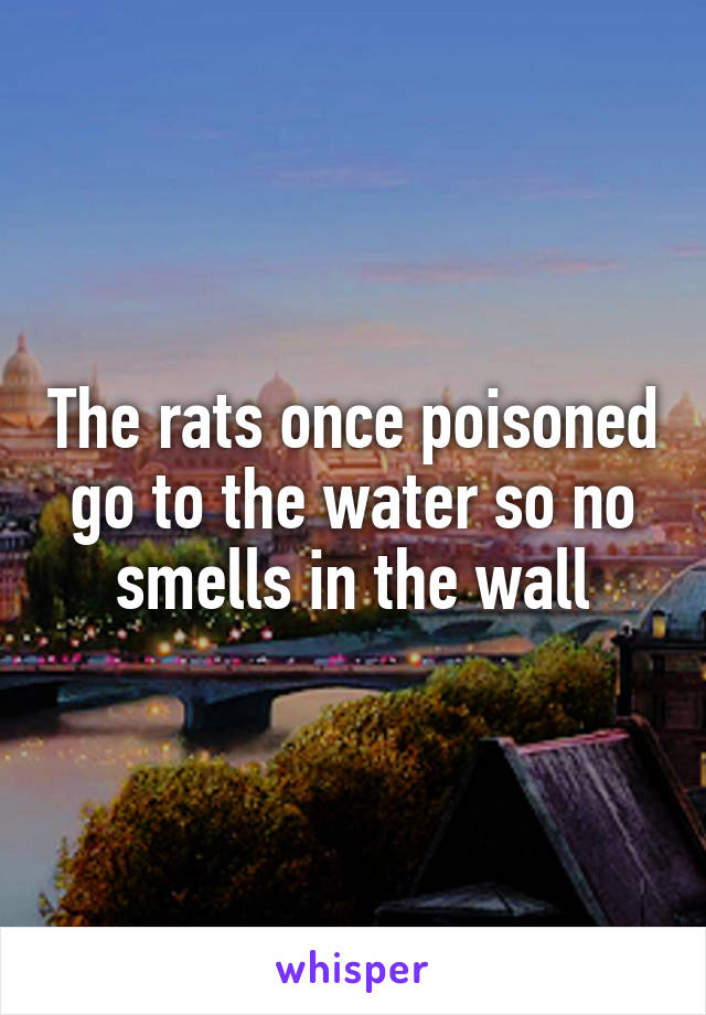 The rats once poisoned go to the water so no smells in the wall