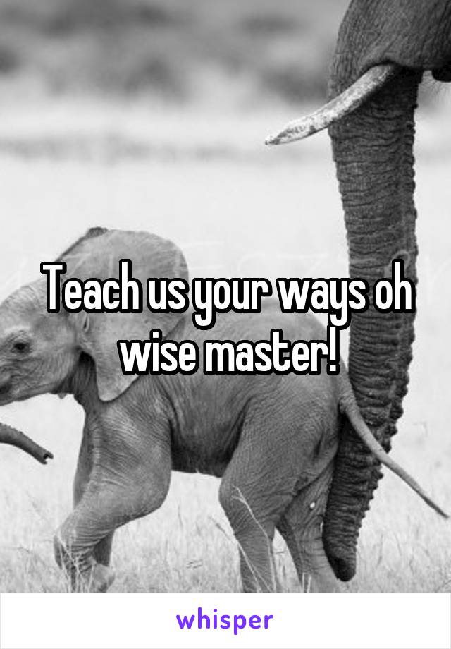 Teach us your ways oh wise master!