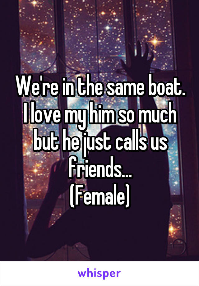 We're in the same boat. I love my him so much but he just calls us friends...
(Female)