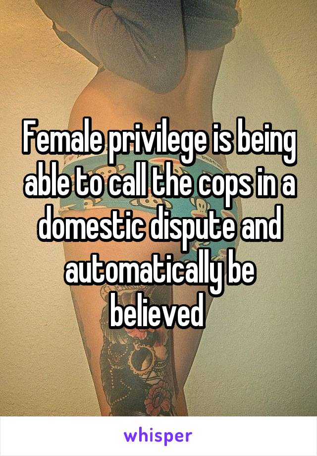 Female privilege is being able to call the cops in a domestic dispute and automatically be believed 