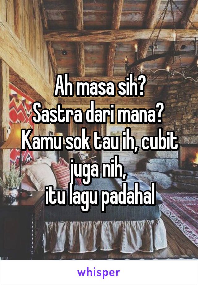 Ah masa sih?
Sastra dari mana? 
Kamu sok tau ih, cubit juga nih, 
itu lagu padahal