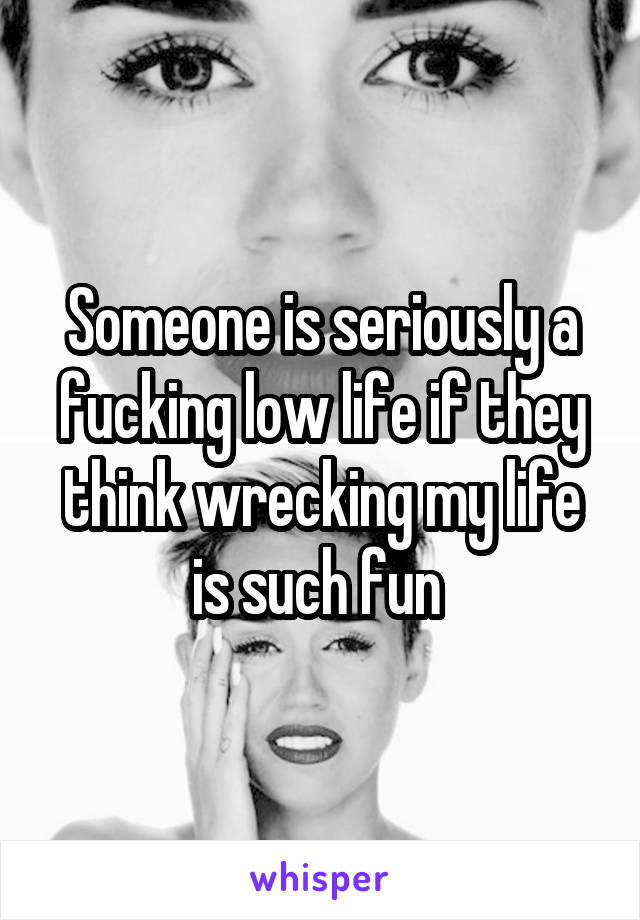 Someone is seriously a fucking low life if they think wrecking my life is such fun 