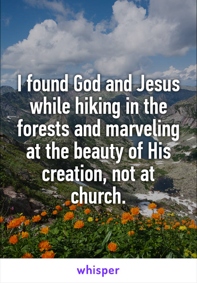 I found God and Jesus while hiking in the forests and marveling at the beauty of His creation, not at church.