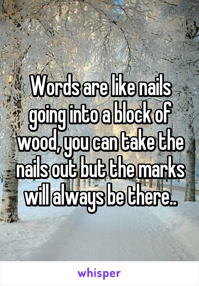 Words are like nails going into a block of wood, you can take the nails out but the marks will always be there..