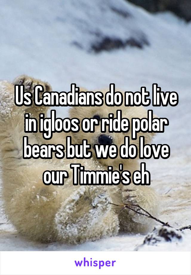 Us Canadians do not live in igloos or ride polar bears but we do love our Timmie's eh