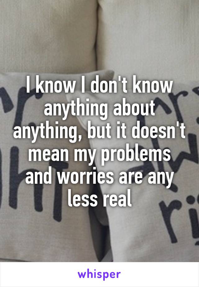 I know I don't know anything about anything, but it doesn't mean my problems and worries are any less real