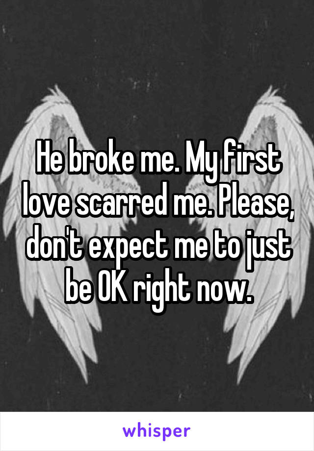 He broke me. My first love scarred me. Please, don't expect me to just be OK right now.