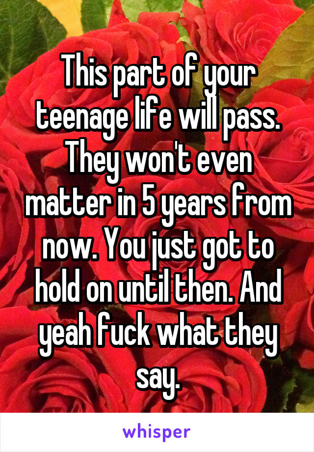 This part of your teenage life will pass. They won't even matter in 5 years from now. You just got to hold on until then. And yeah fuck what they say.