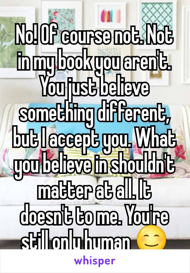 No! Of course not. Not in my book you aren't. You just believe something different, but I accept you. What you believe in shouldn't matter at all. It doesn't to me. You're still only human 😊