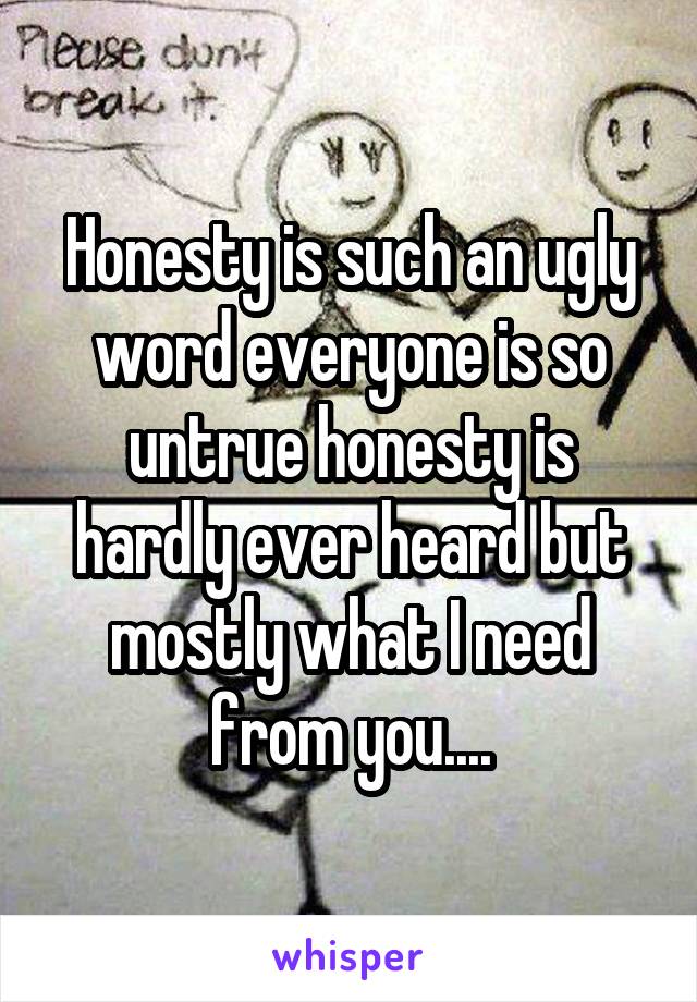 Honesty is such an ugly word everyone is so untrue honesty is hardly ever heard but mostly what I need from you....