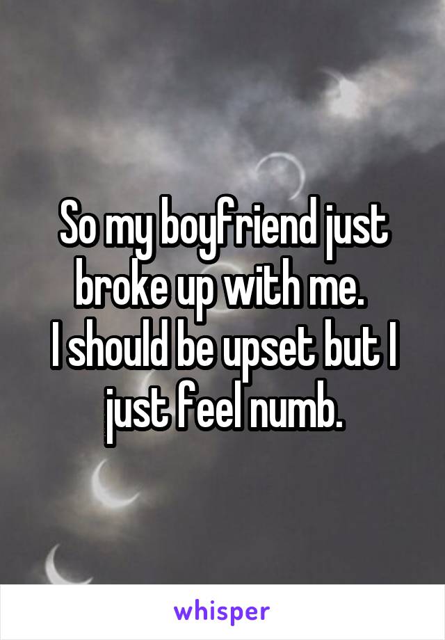 So my boyfriend just broke up with me. 
I should be upset but I just feel numb.