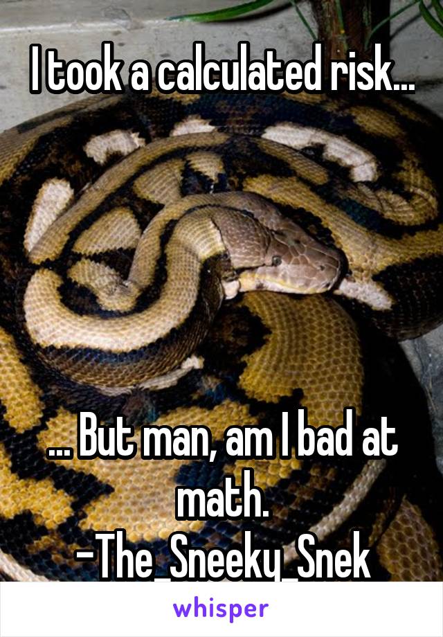 I took a calculated risk...





... But man, am I bad at math.
-The_Sneeky_Snek