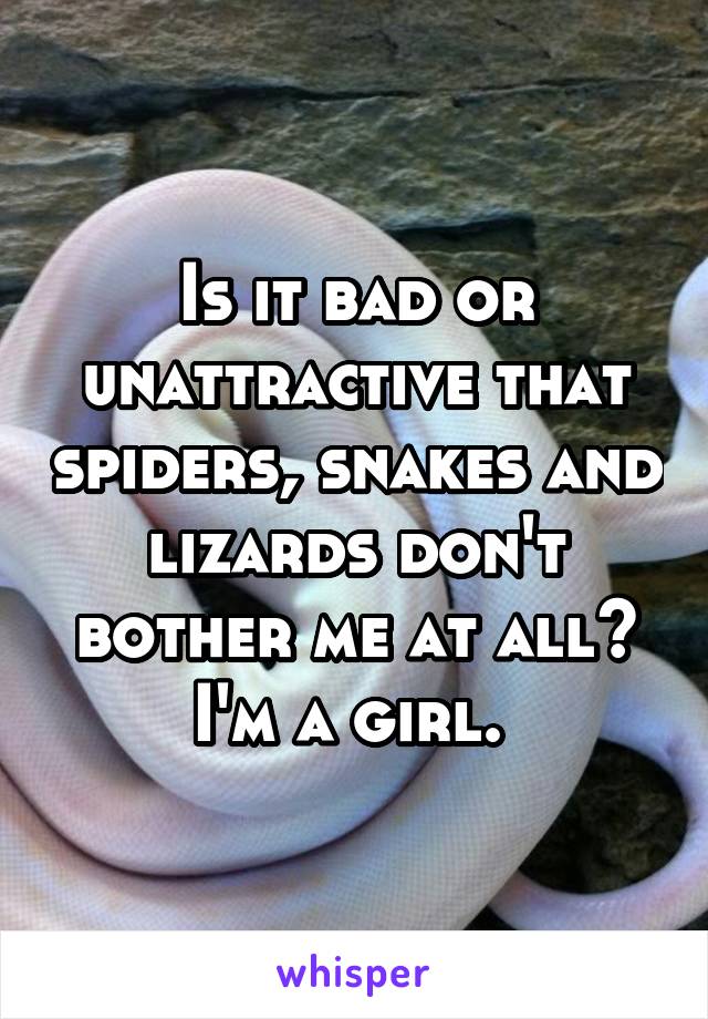 Is it bad or unattractive that spiders, snakes and lizards don't bother me at all? I'm a girl. 