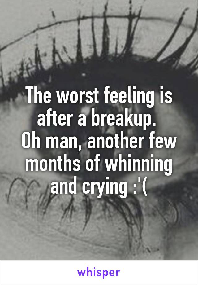 The worst feeling is after a breakup. 
Oh man, another few months of whinning and crying :'(