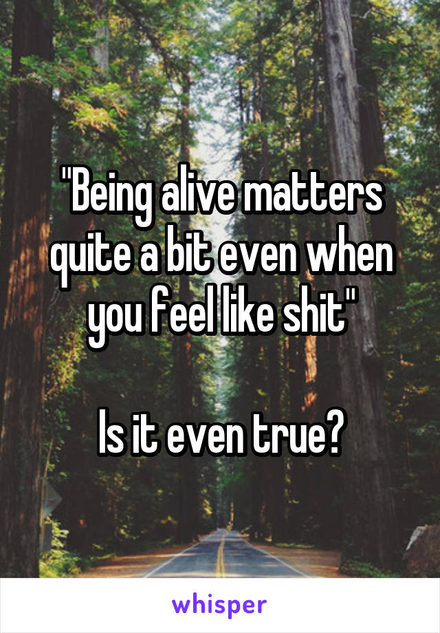 "Being alive matters quite a bit even when you feel like shit"

Is it even true?