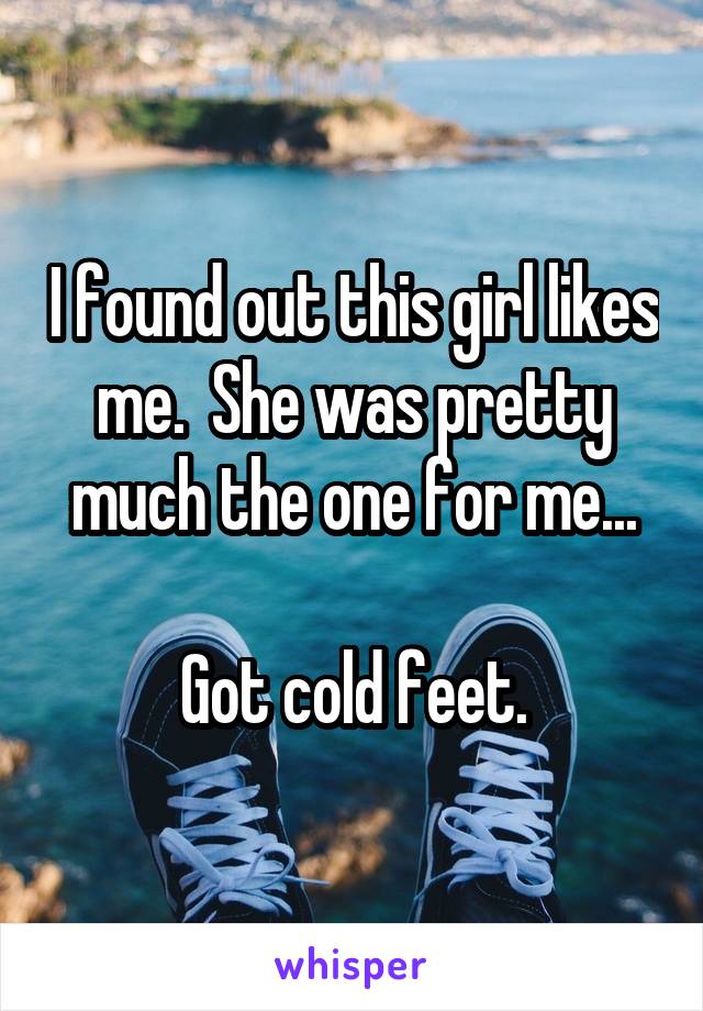 I found out this girl likes me.  She was pretty much the one for me...

Got cold feet.