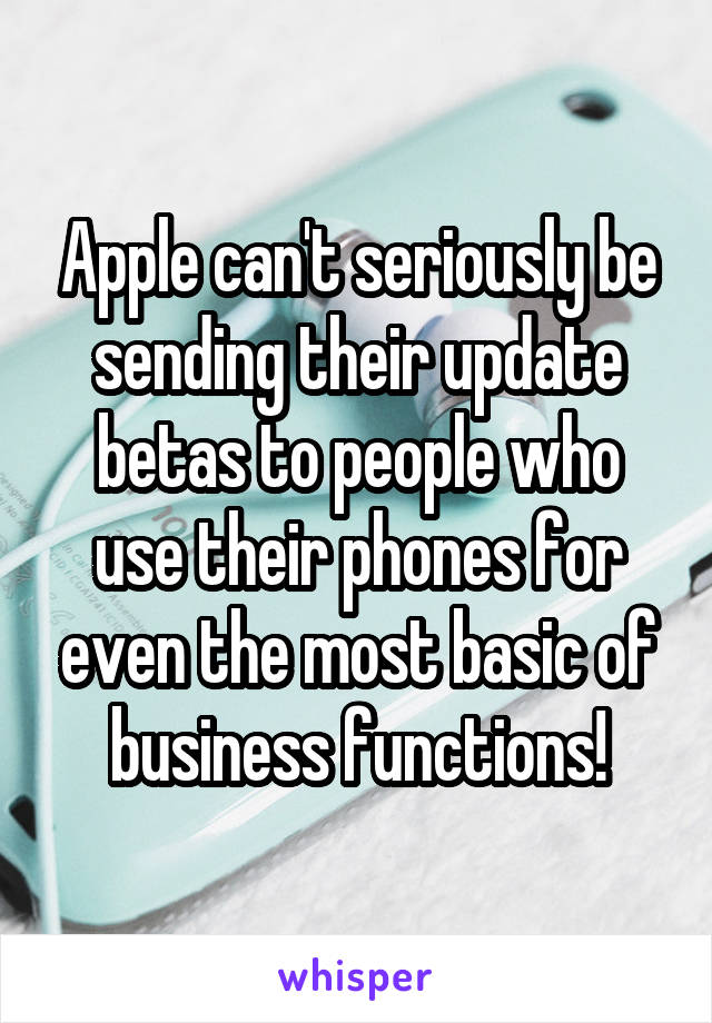 Apple can't seriously be sending their update betas to people who use their phones for even the most basic of business functions!