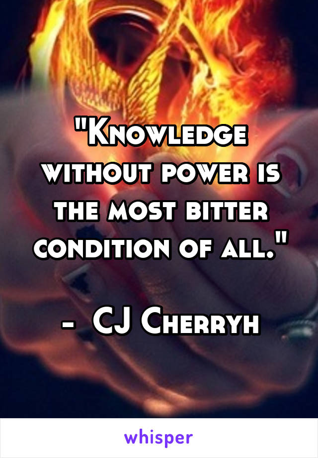 "Knowledge without power is the most bitter condition of all."

-  CJ Cherryh