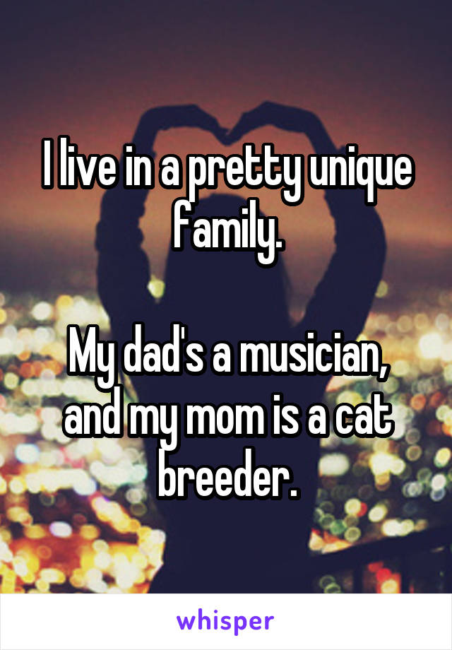 I live in a pretty unique family.

My dad's a musician, and my mom is a cat breeder.