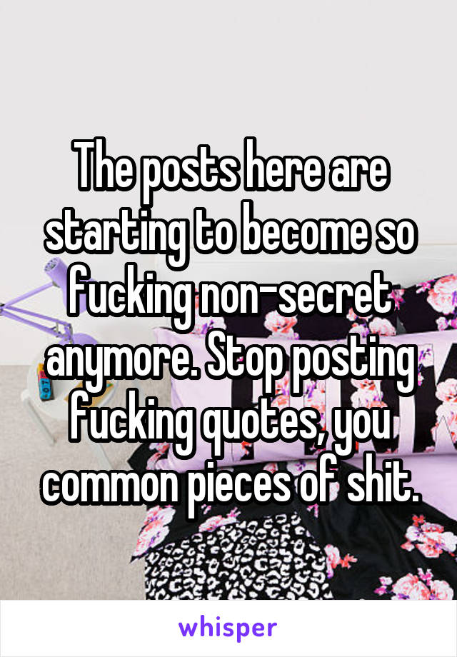 The posts here are starting to become so fucking non-secret anymore. Stop posting fucking quotes, you common pieces of shit.