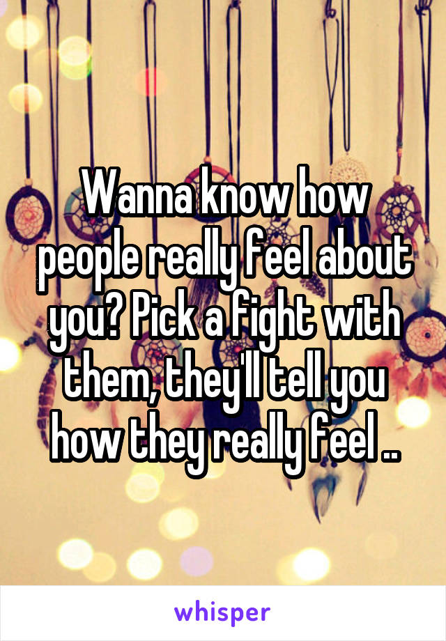 Wanna know how people really feel about you? Pick a fight with them, they'll tell you how they really feel ..