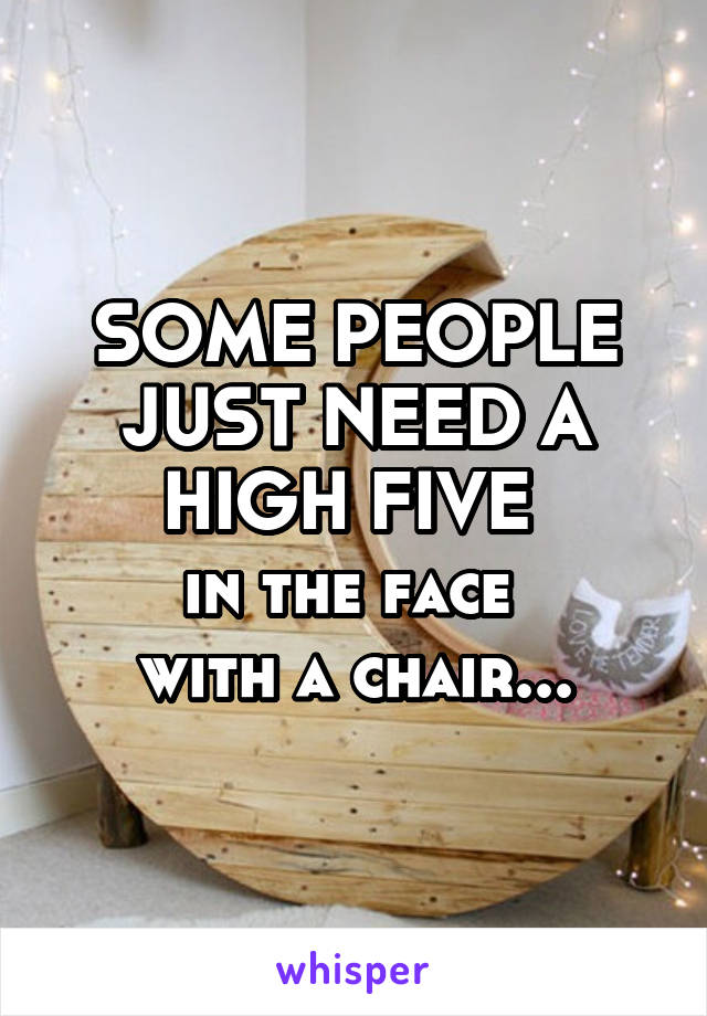 SOME PEOPLE JUST NEED A HIGH FIVE 
in the face 
with a chair...