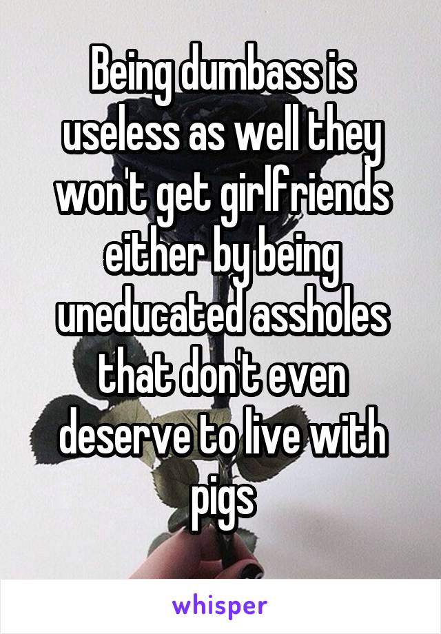 Being dumbass is useless as well they won't get girlfriends either by being uneducated assholes that don't even deserve to live with pigs
