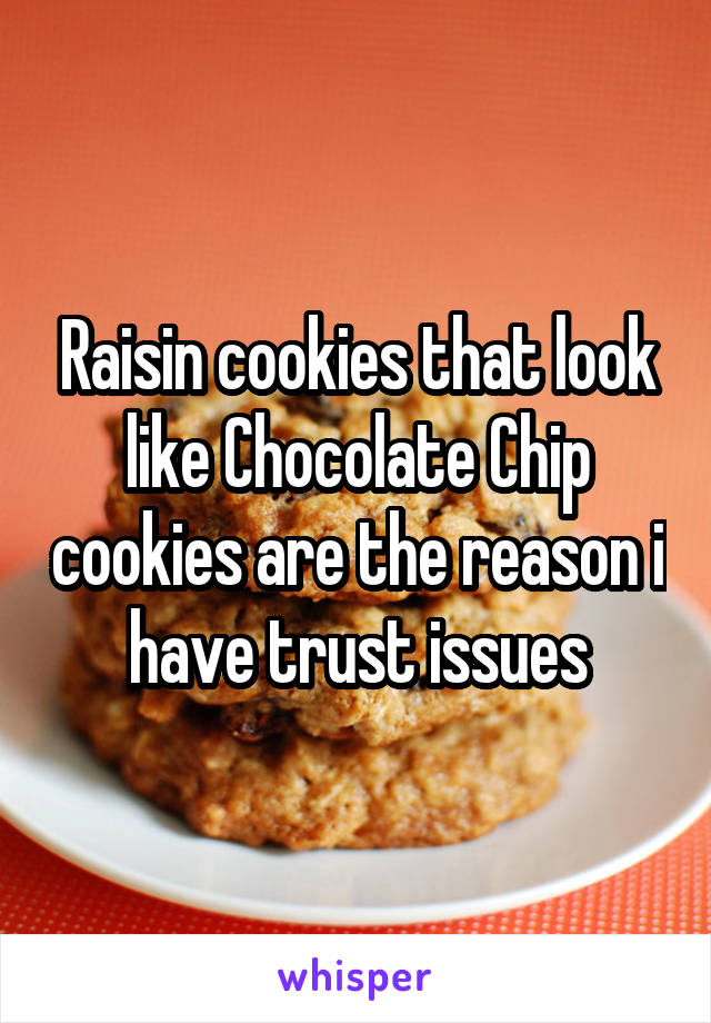 Raisin cookies that look like Chocolate Chip cookies are the reason i have trust issues